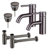 Fortifura Calvi Kit robinet lavabo - pour double vasque - robinet bas - bonde clic clac - siphon design - Gunmetal PVD SW915345