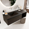MONDIAZ BUKLA 120cm ensemble de meuble avec module ouvert 40 couleur Marron Foncé avec 1 tiroir. Lavabo CLOUD à gauche 0 trous de robinet couleur Urban. SW1382087