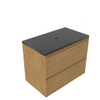 Saniclass Holz Pure Badkamermeubelset - 80x45x63cm - Noche basalten wastafelblad gepolijst (zwart) - zonder kraangat - 2 lades - mat eiken natural (hout) SW1478539