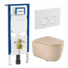 QeramiQ Dely Swirl Toiletset - 36.5x53cm - Geberit UP720 Duofix Sigma inbouwreservoir - 35mm zitting - witte Delta bedieningsplaat - ronde knoppen - mat beige SW1413978