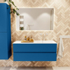 Mondiaz VICA Ensemble de meuble de salle de bain - 120cm - meuble sous-vasque jeans - 2 tiroirs - lavabo cloud droite - 1 trou de robinet - version haute de 60cm - talc SW1084045