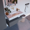 Mondiaz ALAN-DLUX Ensemble de meuble - 90cm - meuble Plata mat - 1 tiroir - Lavabo Cloud Glace suspendu - vasque Centre - 0 trous de robinet SW806060