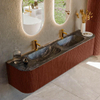 Mondiaz KURVE-DLUX Ensemble de meubles de salle de bains - 190x46x40cm - 2 tiroirs - 2 portes - lavabo solid surface - double - 2 trous de robinet - Ruby SW1416024