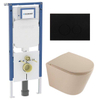 QeramiQ Dely Toiletset - 36.3x51.7cm - Geberit UP720 inbouwreservoir - rimless - diepspoel - zitting - softclose - metalen bedieningsplaat mat zwart - ronde knoppen - mat beige SW1426522