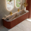 MONDIAZ KURVE-DLUX Meuble de salle de bains 170cm arrondi Gauche + Droite couleur Ruby avec 1 tiroir et 2 portes. Lavabo LEAF Double 2 trous de robinet Oza. SW1432831