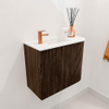 Mondiaz JOYA 51.6cm toiletmeubel - ronding rechts kleur Walnut - Wastafel FAYE positie Links 1 kraangat kleur Talc. SW1421295