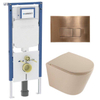 QeramiQ Dely Toiletset - 36.3x51.7cm - diepspoel - rimless - Geberit UP720 inbouwreservoir - softclose toilet zitting - koperen bedieningsplaat - rechthoekige knoppen - mat beige SW1426529