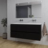 Adema Chaci Ensemble salle de bain - 120x46x57cm - 2 vasques en céramique blanche - sans trous de robinet - 2 tiroirs - miroir rectangulaire - noir mat SW816577