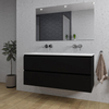 Saniclass Chaci Meuble de salle de bain - 120x46x55cm - lavabo en céramique blanc - 2 vasques - sans trous de robinet - 2 tiroirs - miroir rectangulaire - noir mat SW816577