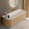 MONDIAZ KURVE 125cm Meuble salle de bain avec module 25 G - couleur Oak - 1 tiroir - 1 porte - vasque BIG MEDIUM droite - sans trous de robinet - Talc SW1138167