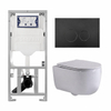 QeramiQ Dely Swirl Ensemble WC- 36,3x51,7 cm - réservoir encastré Geberit UP320 - abattant fin - plaque de commande noire mate - boutons ronds - blanc mat SW1126123