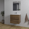 Saniclass Chaci Meuble de salle de bain - 60x46x55cm - lavabo en céramique blanc - 1 vasque - 1 trou de robinet - 2 tiroirs - miroir rectangulaire - noyer (hout) SW816513