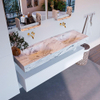 Mondiaz ALAN-DLUX Ensemble de meuble - 150cm - meuble Talc mat - 1 tiroir - Lavabo Cloud Glace suspendu - vasque Gauche et droite - 0 trous de robinet SW805265
