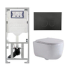 QeramiQ Dely Swirl Ensemble WC- 36,3x51,7 cm - réservoir encastré Geberit UP320 - abattant fin - plaque de commande noire mate - boutons ronds - blanc mat SW1126123
