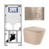 QeramiQ Dely Toiletset - 36.3x51.7cm - diepspoel - rimless - Geberit UP320 inbouwreservoir - softclose toilet zitting - 35mm - geborsteld messing bedieningsplaat - rechthoekige knoppen - mat beige SW1236508