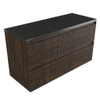 Saniclass Holz Atelier Ensemble meuble de salle de bains - 120x45x63cm - plan vasque en basalte Noche poli (noir) - 2 trous de robinetterie - 2 tiroirs - chêne charcoal mat (bois) SW1478577