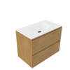 Saniclass Holz Pure Badkamermeubelset - 80x45x61.5cm - Flow solid surface wastafel wit - 1 wasbak - zonder kraangat - 2 lades - mat eiken natural (hout) SW1478380