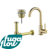 FugaFlow Eccelente Sobrado Kit robinet lavabo - robinet haut - bec rotatif - bonde clic clac - siphon design - Laiton brossé PVD SW1124136