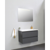 Basic Bella Meuble salle de bains avec lavabo acrylique Blanc 80x55x46cm sans trous de robinet avec miroir et éclairage Anthracite mat SW491768