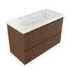 Saniclass Holz Atelier Ensemble meuble de salle de bains - 100x45x63.5cm - lavabo Palermo en céramique blanc - 1 vasque - 2 trous de robinetterie - 2 tiroirs - mat walnut pure (bois) SW1478623