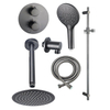 Fortifura Calvi Inbouw Regendoucheset - rond - thermostatisch - plafondarm - glijstang - 25cm - hoofddouche - ronde handdouche - metalen doucheslang - PVD - geborsteld gunmetal (antraciet) SW1244945