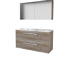 Basic-Line Comfort 46 ensemble de meubles de salle de bain 120x46cm avec poignées 2 tiroirs lavabo en porcelaine 2 trous de robinetterie armoire de toilette mfc scotch oak SW351046