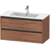 Duravit Ketho.2 Wastafelonderbouwkast - met 2 laden - 101x48x55cm - met grepen antraciet - noten mat SW773093