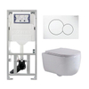 QeramiQ Dely Swirl Toiletset - 36.5x53cm - Geberit UP320 inbouwreservoir - met Burda frame - slim zitting - witte sigma bedieningsplaat - ronde knoppen - wit mat SW1126127