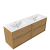 Saniclass Holz Frame Badkamermeubelset - 160x45x62cm - Vygo keramische wastafel wit - 2 wasbakken - 2 kraangaten - 4 lades - mat eiken natural (hout) SW1580056