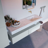 Mondiaz ALAN-DLUX Ensemble de meuble - 150cm - meuble Clay mat - 2 tiroirs - Lavabo Cloud Opalo suspendu - vasque Droite - 0 trous de robinet SW806811
