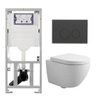 Pack WC QeramiQ Dely Swirl Compact - réservoir encastrable Geberit UP320 - avec bâti-support Burda - abattant 25 mm - plaque de commande en plastique anthracite mat - boutons ronds - blanc brillant SW1592336