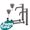 FugaFlow Eccelente Sobrado Slim Kit robinet lavabo - pour double vasque - robinet rehaussé - bonde non-obturable - siphon design - Gunmetal PVD SW1124402