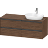 Duravit Ketho.2 Wastafelonderbouwkast - inclusief consoleplaat - met 4 laden - voor waskom rechts - 140x55x56.8cm - met handgrepen antraciet - donker noten mat SW772715