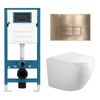 Adema Salina 2.0 Toiletset - 48.5x36x32cm - diepspoel - spoelrandloos - QeramiQ inbouwreservoir - softclose - quickrelease - toiletzitting - goud geborsteld metalen bedieningsplaat - rechthoekige knoppen - wit SW1474584