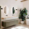 MONDIAZ THOR-DLUX Meuble de salle de bains - 170cm - arrondi gauche + droite - couleur Shadow - 1 tiroir - 2 portes - Vasque suspendue CLOUD Double sans trou de robinet - couleur Glace SW1465530