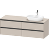 Duravit Ketho.2 Wastafelonderbouwkast - inclusief consoleplaat - met 4 laden - voor waskom rechts - 160x55x56.8cm - met handgrepen antraciet - taupe mat SW772275