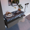 Mondiaz ALAN-DLUX Ensemble de meuble - 110cm - meuble Dark grey mat - 1 tiroir - Lavabo Cloud Lava suspendu - vasque Droite - 0 trous de robinet SW808119