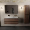 Mondiaz AIVY Ensemble de meuble - 120x45x50cm - 0 trous de robinet - 2 vasques Urban Solid surface - Gauche et droite - 2 tiroirs - avec armoire de toilette - Melamine Mocha SW892130