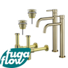 FugaFlow Eccelente Sobrado Slim Kit robinet lavabo - pour double vasque - robinet rehaussé - bonde clic clac - siphon design - Laiton brossé PVD SW1124126