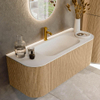 MONDIAZ KURVE 120cm Meuble salle de bain avec module 25 G et D - couleur Oak - 1 tiroir - 2 portes - vasque BIG SMALL centre - 1 trou de robinet - Talc SW1138182