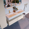 Mondiaz ALAN-DLUX Ensemble de meuble - 130cm - meuble Linen mat - 2 tiroirs - Lavabo Cloud Opalo suspendu - vasque Gauche et droite - 2 trous de robinet SW806519