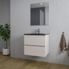 Saniclass Chaci Meuble de salle de bain - 60x46x55cm - lavabo en céramique noir - 1 vasque - 1 trou de robinet - 2 tiroirs - miroir rectangulaire - mat cotton (beige) SW1182373