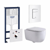 QeramiQ Dely Swirl Toiletset - 36.5x 53cm - Grohe Rapid inbouwreservoir - 35mm zitting - witte bedieningsplaat - rechthoekige knoppen - glans wit SW1138671