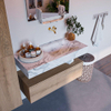 MONDIAZ ALAN - DLUX Ensemble de meubles de salle de bains - 100cm - meuble bas - chêne délavé - 1 tiroir - lavabo suspendu - vasque à droite - 0 trous de robinet - Glace SW808705