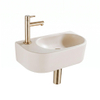 QeramiQ Fuente Fontein - 38x18.5x9cm - keramiek - fonteinkraangat links - fonteinkraan geborsteld messing - verlaagd sifon - afvoerplug - linnen SW1582100