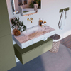Mondiaz ALAN-DLUX Ensemble de meuble - 90cm - meuble Army mat - 1 tiroir - Lavabo Cloud Glace suspendu - vasque Centre - 0 trous de robinet SW805993