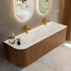 MONDIAZ KURVE-DLUX 145cm Meuble salle de bain avec module 25 G - couleur Walnut - 1 tiroir - 1 porte - vasque LEAF double / droite - 2 trous de robinet - couleur Ostra SW1137866