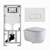QeramiQ Dely Swirl Toiletset - 36.3x51.7cm - Geberit UP320 inbouwreservoir - met Burda frame - slim zitting - mat witte metalen bedieningsplaat - rechthoekige knoppen - glans wit SW1126100