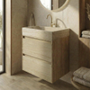 Forzalaqua Ibiza Ensemble meuble de salle de bains - 80x50x70cm - 2 tiroirs - lavabo en travertin - 1 trou de robinet - jeu de supports - bouchon de vidage - smoke SW1476839