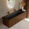 MONDIAZ KURVE meuble de salle de bains 145cm avec module 25 R couleur noyer avec 1 tiroir et 1 porte. Lavabo BIG LARGE gauche 2 trous de robinetterie Urban. SW1138543